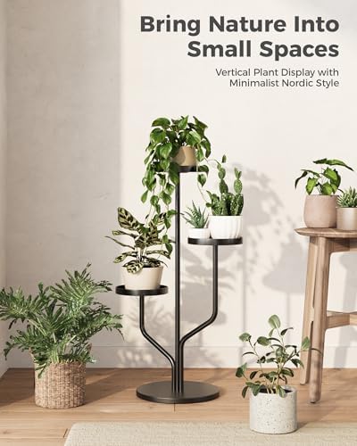 Bamworld 3 Tier Plant Stand Indoor Outdoor Metal Plant Shelf for Multiple Plants Pots Black - Image 3
