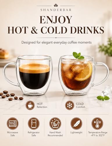 5oz Double Walled Glass Coffee Mugs with Handles, Set of 4 - Image 4