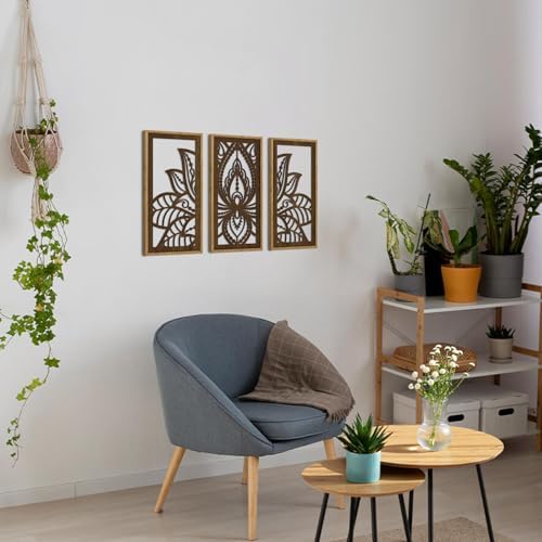 HPNIUB 3PCS Lotus Flower Wall Decor, Mandala Carved Wood Sign for Yoga Room, Spiritual Meditation Wooden Hanging Plaque Home Decor for Living Room Office Bathroom Decoration(8x16Inch) - Image 6