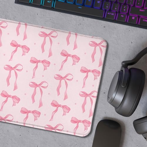 Cute Coquette Pink Bow Aesthetic Mouse Pad, Preppy Girly Pink Bow Mouse Pads for Wireless Mouse Computers Laptop Desk Accessories, Coquette Girly Office Supplies, 9.5x7.9 Inch - Image 5