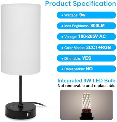 Unicozin 17Inch Table Lamp, 3 CCT 3000K/4500K/6500K & RGB Color Changing, Stepless Dimmable Bedside Lamp for Reading, Ambience Nightstand Light for Home Decor Party, White Shade - Image 6