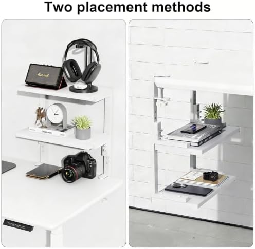 Spacrea Clamp on Desk Shelf, 2 Tier Office Desk Shelves Organizer, Wood Desktop Supplies Storage Rack, Desk Organizers and Accessories (White) - Image 5
