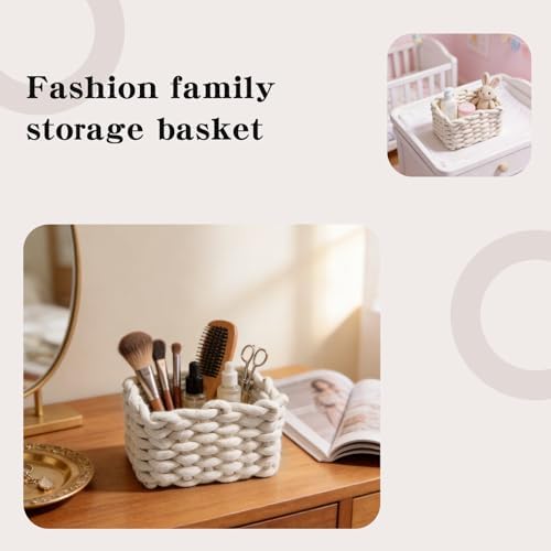 Woven Baskets 2 Pcs White, Small Storage Basket & Basket Organizer, Decorative Basket for Home, Countertop Cosmetics Toys Wardrobe Living Room Bedroom Desktop Storage and Decoration - Image 4