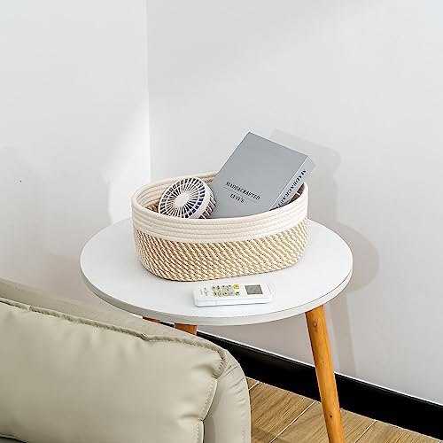 CubesLand Small Storage Baskets for Shelves, Closet Organization Bins Empty Gift Basket 2 Packs Baby Nursery Woven Organizing, Rectangular Clothes Shelves Off White/Mixed Camel - Image 4