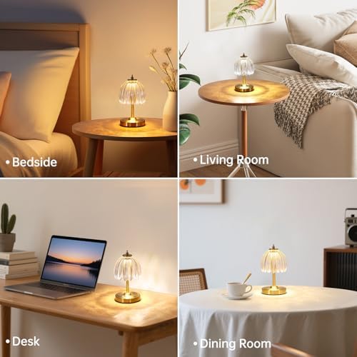 Shenmoyl Set of 2 Tulip Table Lamp with 5200mAh Battery & Touch Control, Cordless Small Table Lamp with 3 Colors, Rechargeable Battery Operated Table Lamps for Nightstand, Bedroom (Transparent Tulip) - Image 5