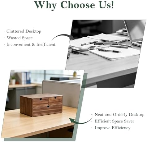 2-Tier Wooden Desk Organizer with 3 Drawers, Walnut Finish - Image 7