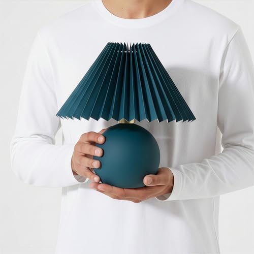 Brightech Serena LED Table Lamp - Small 10" Modern Ceramic Lamp with Pleated Shade for Bedside, Nightstand, Desk - Mini Night Light with Cozy Soft White Light for Living Room, Bedroom - Teal - Image 5
