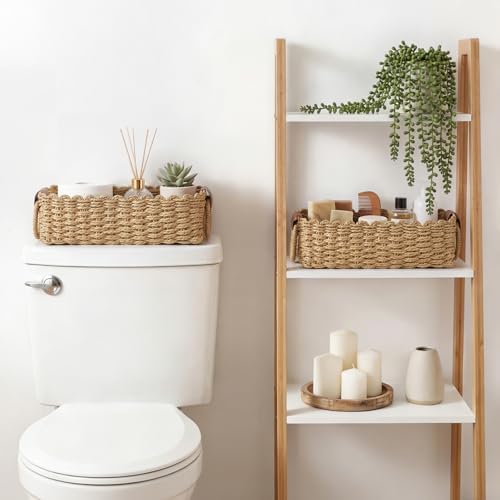 Mkono Small Paper Rope Storage Baskets, 2 Pack Woven Bins for Organizing - Image 3