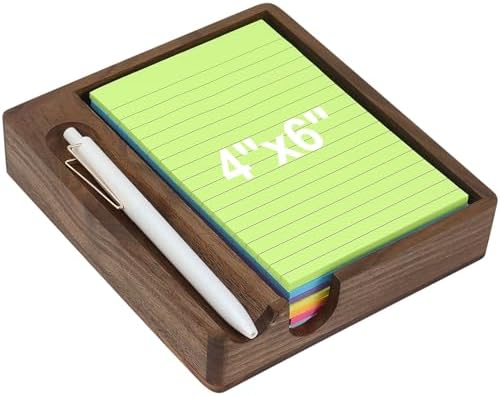 Buqoo Black Walnut Wood Sticky Note Holder with Pen Slot 4x6 Memo Pad by Buqoo