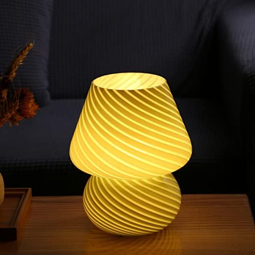 BSOD Glass Mushroom Bedside Table Lamp, Yellow Translucent Murano Vintage Style Striped Small Nightstand Desklamp Swirl Light for Home Decor, Dining, Living, Bedroom, Gift (Stripe Yellow) - Image 5