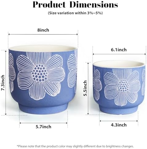 Ceramic Plant Pots, 8+6 Inch, 2 Pcs Indoor Planters with Drainage Holes - Image 5