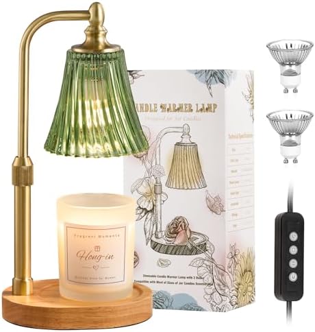 Hong-in Green Candle Warmer Lamp with Timer Dimmable,Birthday Gifts for Women,Adjustable Height Wax Melt Warmer for Jar Candles,House Warming Gifts New Home,Ideal for Office,Dorm,Bedroom Home Decor by Hong-in