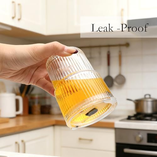 6 Pack 13oz Ribbed Glass Tumbler with Lid and Straw - Image 3