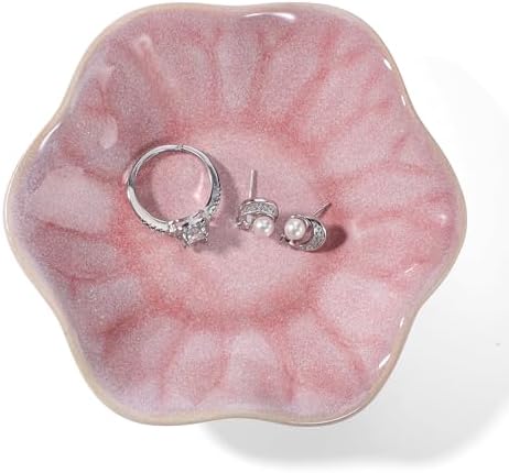 Pink Lotus Leaf Shape Ring Jewelry Dish Holder,Small Trinket Jewelry Tray,Decorative Jewelry Plate Bowl,Key Bowl,Mothers Day Birthday Engegament Gifts for Women Friends,Ceramic by YZMICSTAR
