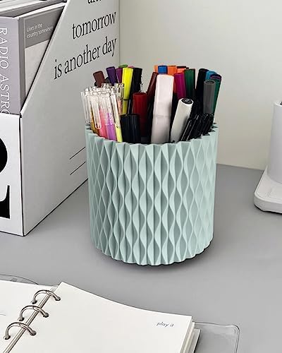 Lebenrich Rotating Pen Holder for Desk, 5 Slots Unique Blue Desk Pen Organizer Easthetic Desktop Supplies and Accessories for Women Girls, Pencil Cup Caddy for Office Home Art Supply - Image 2