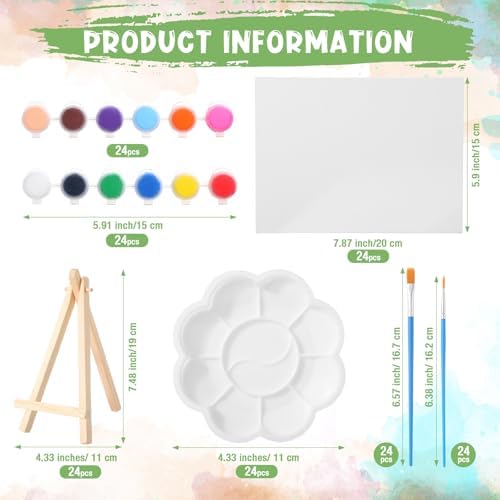 Qilery 24 Set 6 x 8 Inch Mini Canvas Boards and Easel for Painting, Acrylic Paint Strips, Palettes, Brushes, Canvases Painting Kits for Kids Adults Artists Beginners Oil Acrylic Painting Party Favors - Image 2