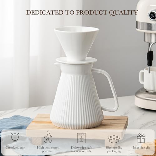 Pour Over Coffee Maker Set, Ceramic Coffee Dripper with Pot Set, 22OZ White Cream Pour Over Coffee Brewer for Home Café Restaurant Camping, Size 02 - Image 4