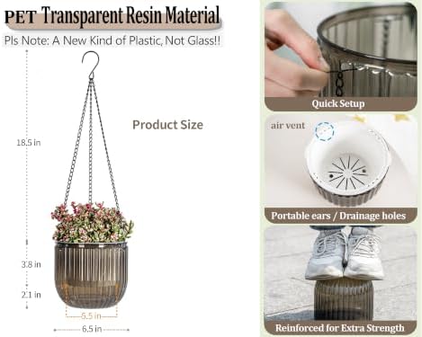 Melphoe 2 Pack Self Watering Hanging Planters Indoor Flower Pots, 6.5 Inch Outdoor Hanging Plant Basket, Hanger with 3Hooks Drainage Holes for Garden Home (Emerald + Gray) - Image 6