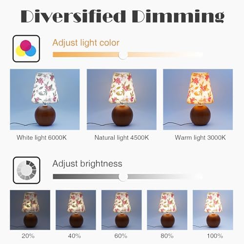 Vintage Wooden Night Lamp, Wood Base Fabric Lampshade, Adjustable Light Color and Brightness with Power-Off Memory, Safe USB Powered, Retro LED Table Light for Bedroom Living Room Office (Red Flowers) - Image 3