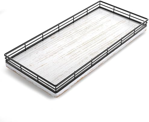 Bathroom Toilet Tank Tray, 13" Wood Toilet Paper Storage Basket Tray Back of Toilet Basket Organizer,Vanity Tray for Perfume Makeup Candle Decor, Black & Farmhouse White - Image 6