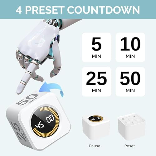 2 Pack - KADAMS Pomodoro Cube Timer Productivity Visual Timer - 5/10/25/50 Min Rotating Countdown (2, White) - Image 2