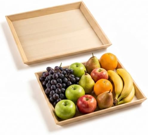 Hammont Wooden Serving Trays Set of 2, 16x16x1.25 Inches Natural Wood Serving Tray for Home Decor, Decorative Wooden Trays for Coffee Table, Ottoman, Kitchen Counter, Dining Table & Organization by Hammont