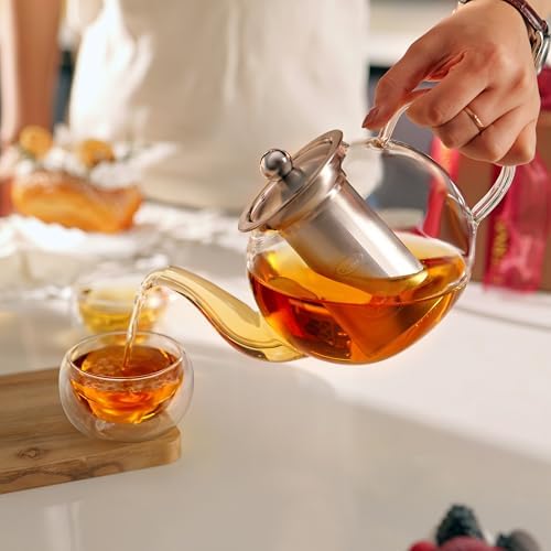 CNGLASS 40oz Glass Teapot with Removable Infuser,Clear Tea Kettle Stovetop Safe,Blooming and Loose Leaf Tea Maker Set - Image 6