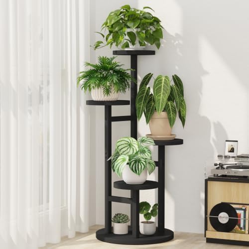 iDavosic.ly 4 Tier Wood Plant Stand Indoor Outdoor Corner Tall Shelf, Black by iDavosicly
