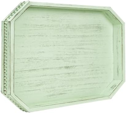 Wooden Decorative Tray, Rustic Sage Serving Tray with Wood Bead, Coffee Tabl, 16.5" x 13"x 1.6" (Sage Green) by CEDARLUX