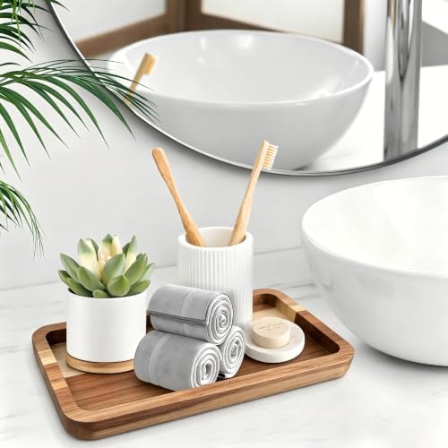 Vanity Bathroom Tray for Counter, Wood Tray for Bathroom, Toilet Tank, Perfume 11.8L x 5.9W x 0.8H inch (Acacia) - Image 5