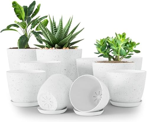 Plant Pots Indoor with Drainage 10 Pack Multi-Size Planters Set Spotty Grey by UTOPIAHOME