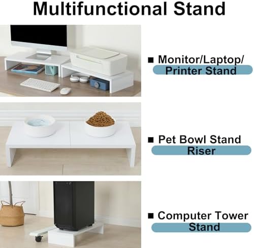 TEAMIX 2 Pack White Monitor Stand Riser 20 inch, Wooden Desktop Stand Shelf - Image 5