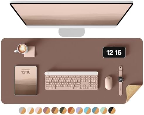 YSAGi Double-Sided Desk Pad, 35.4"x17"Leather Desk Mat, Eco Cork Desk Pad Protector,Large Mouse Pad,Waterproof Desk Blotter for Office/Home(Chocolate) by YSAGi