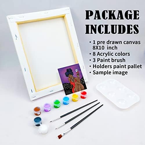VOCHIC Sip and Paint Pre Drawn Canvas for Painting for Adults Party Kits Party Supplies 8x10 Canvas to Paint 8 Acrylic Colors,3 Brush,1 Pallet Chic Girl Art Set (Pack of 2) - Image 5