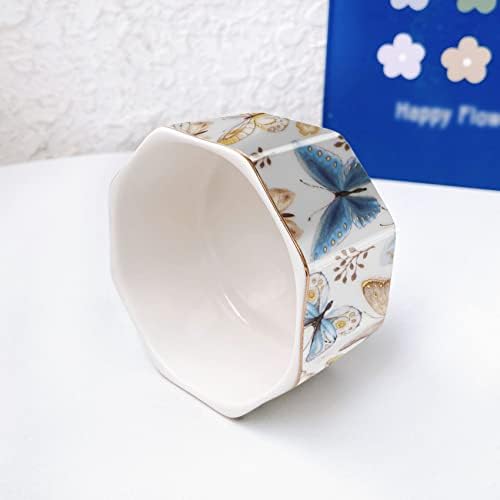 Ceramic Paper Clip Holder Gold Line Paper Clip Dispenser Organizer for Desk Cute Floral Butterfly Pattern Office Binder Clip Holder Bobby Pin and Hair Clip Holder Gift for Office Butterfly - Image 3