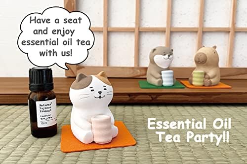 Stone Diffuser Tea-Drinking Animals [ Designed in Japan] Non Electric Passive Diffuser for Essential Oil and Aromatherapy (Ceramic/Clay) (Tea-Drinking cat) - Image 2