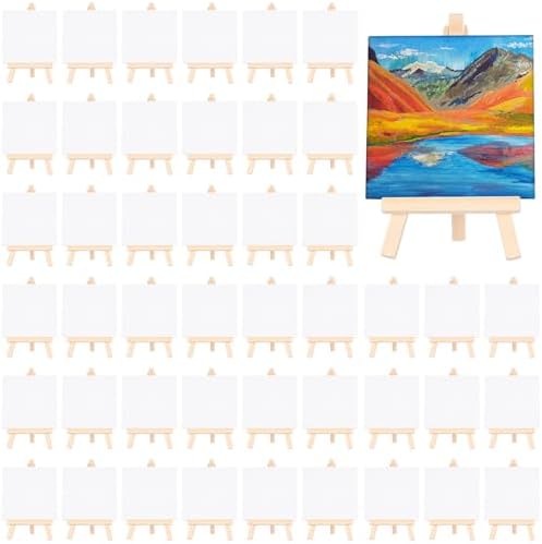 MotiMind 80 Pcs Mini Small Canvas and Easel Set for Painting, 4 x 4 Inch by MotiMind