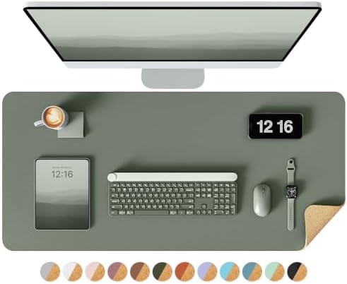 YSAGi Double-Sided Desk Pad, 35.4"x17"Leather Desk Mat, Eco Cork Desk Pad Protector,Large Mouse Pad,Waterproof Desk Blotter for Office/Home(Jungle Green) by YSAGi