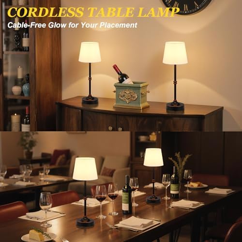 Kakanuo Rechargeable Cordless Table Lamp Antique Black - 2 Pack 4000mAh Battery Operated Lamp, 3000K Warm Light, Touch Control Stepless Dimming, for Bedside, Dining Table, Home Decor - Image 6