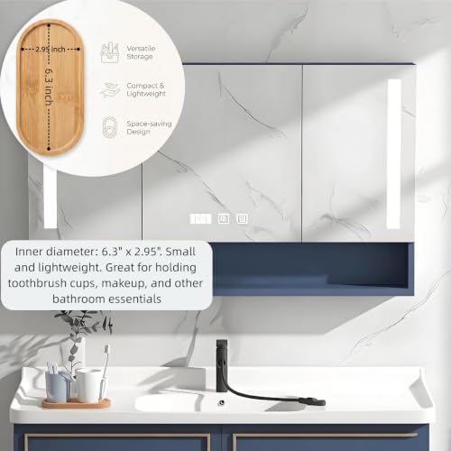 Bamboo Tray 2-Pack - Bathroom Tray for Bathroom, Bamboo Vanity Tray, Natural Wood Vanity Decor (6.88" x 3.46") - Image 4