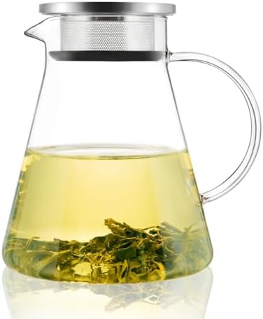 CNGLASS 40oz/1200ml Glass Teapot Stovetop Safe,One-Touch Clear Tea Kettle,Blooming and Loose Leaf Tea Maker by CNGLASS