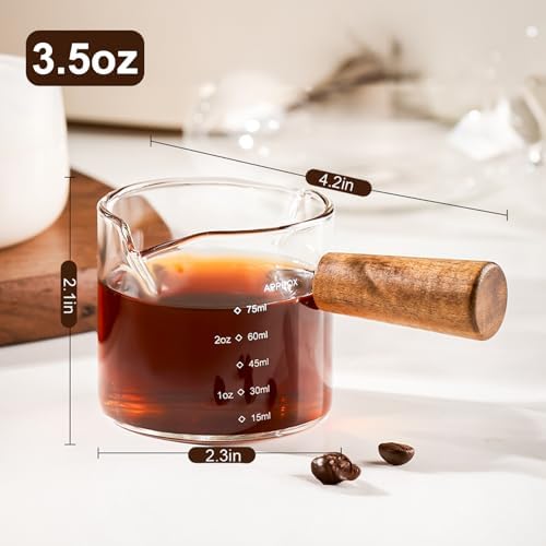PARACITY Espresso Measuring Cup with Handle, 3.5 oz Double-Spout Glass - Image 2