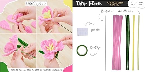 WeVeel Cozy Craftworks Six Flower Chenille Stem Craft Kit Bundle for Teens & Adults – Mindful DIY Flower Craft, Tactile Pipe Cleaner Art Kit with QR Video Tutorials - Image 6