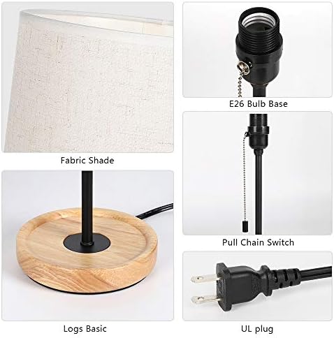 HAITRAL Bedside Table Lamp - Modern Nightstand Lamp with Linen Fabric Shade Wooden Desk Lamps for Bedrooms, Office, College Dorm, Dinning Room, Girls Room - 16 Inches (HT-AD005) - Image 3