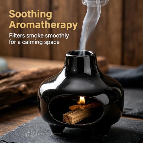 Black Ceramic Palo Santo Burner Cone Incense Holder for Wood Sticks - Image 3