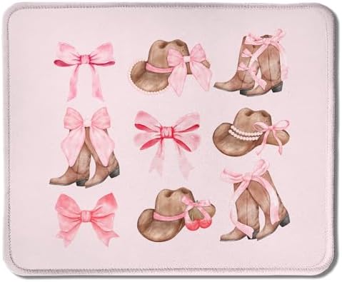 Coquette Pink Bow Western Cowgirl Mouse Pad, Preppy Girly Pink Cowgirl Boots Hats Mouse Pads for Wireless Mouse Computers Laptop Desk Accessories, Western Office Supplies, 9.5x7.9 Inch by Unknown