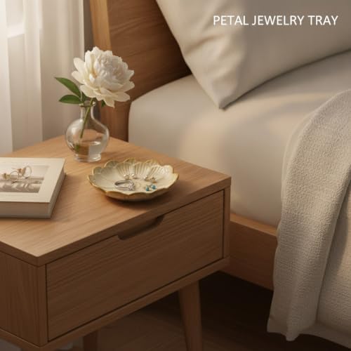 Petal Shaped Ceramic Jewelry Tray, Small Decorative Dish for Rings Earrings, Vanity Organizer for Nightstand Desk Bathroom (1 Piece) - Image 3