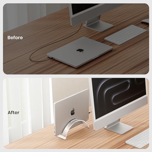 Acrylic Vertical Laptop Stand for Desk,Acrylic Invisible Desktop Notebook Dock,Vertical Laptop Holder Space-Saving Organizer for All MacBook, Surface, Samsung, HP, Dell - Image 4