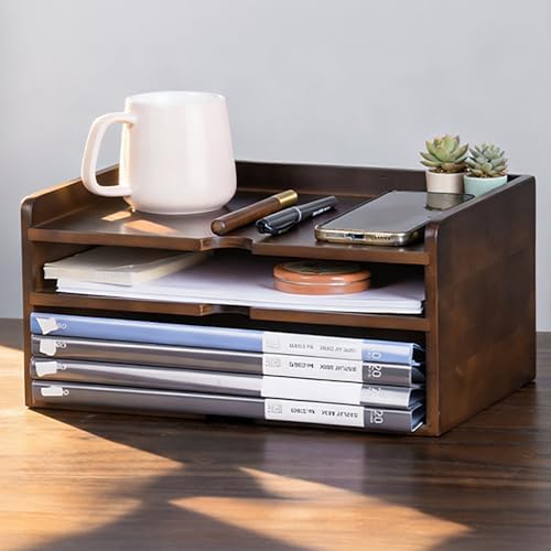 Wooden Desk Organizer with File Sorter, Stackable Paper Tray & Mail Holder by GroveMindooOfficeStorage