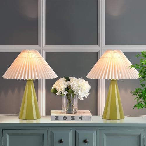 Ziqqeelam Green Small Table Lamp, Cute Table Lamp, Pleated Table Lamp,Light Blue Bedroom Lamps for Nightstand, Small Scalloped Lamp Shade Table Lamps for Small Spaces for Bedroom,Living Room - Image 5